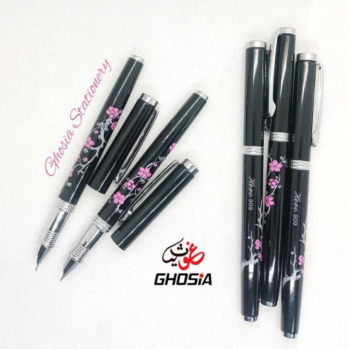 Classical Floral Design Full Metallic Fountain Pen-Black Mingao Fancy Style Smooth Writing Fountain Pen  Sleek Body Ink Pen Perfect Stationery Gifts-2314