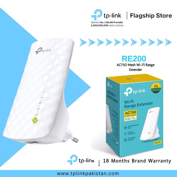 TP-Link Wi-Fi Extender RE200 AC750 Mesh Wi-Fi Range Extender - 18 Months Brand Warranty