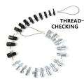 Thread Tester Bolt Nut Screw Thread Checking Checker Inspection Tool (Inch and Metric) 6-32 1/2-20 M12-1.75 M4-0.7 Wire cable with loop. 