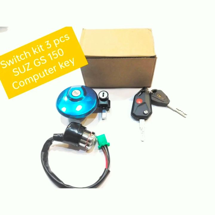 Ignition Switch Suzuki GS and SE 3in1 Knife Style Key Kit with Ignition Switch, Tank Lid and Handle lock