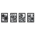 4 Set Flower in Frame Wooden Wall Decor | 4 Panel Flowers Wall Hangings | 4 Pieces Floral Artworks Wall Hangings | Decor Ornaments for Home Hotel Living Room Bedroom Dining Room. 