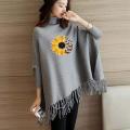 Grey Sun Flower Printed Cape Shawl Style Poncho. 