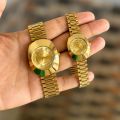 Luxury Golden Couple Watch Set | Matching His & Hers Stainless Steel Watches | Elegant Quartz Analog Watches for Men & Women | Premium Wedding & Anniversary Gift | Stylish & Timeless Design. 
