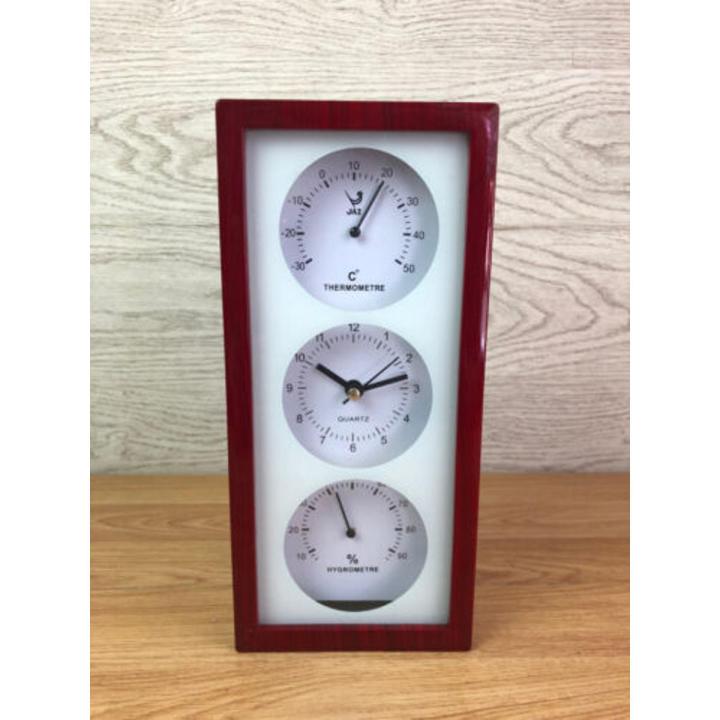 Jaz Plastic Wood Effect Clock Weather Station With Temperature And Hygrometer