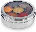 Indian masala box Stainless steel spice box with 7 spice containers with see through lid masala box spice box steel in Pakistan. 