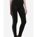 BLACK SIDE PEARLS EMBELLISHED JEANS FOR HER. 