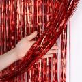 2pcs Thin Red Foil curtain Red Fringe 48 inch length 52 inch width Back Drop Foil Curtains Best for Birthday, Wedding, Engagement, Bridal Shower , Baby Shower and Anniversary parties Back drop Decorations. 
