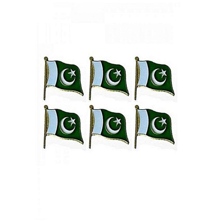 Pack of 6 - Pakistani Flag Metal Badges - Green & White