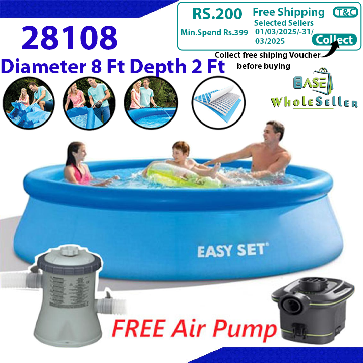 Intex Swimming Pool | EASY SET SWIMMING POOL + FREE BATTERY PUMP Size Length 8ft x 24in Model (28108)