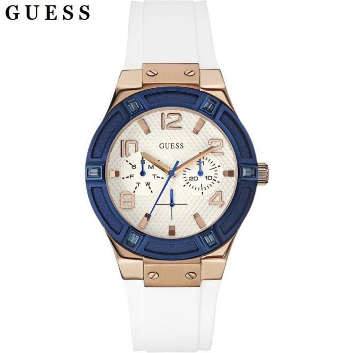 Guess White Dial White Rubber Strap Watch For Women-W0564L1