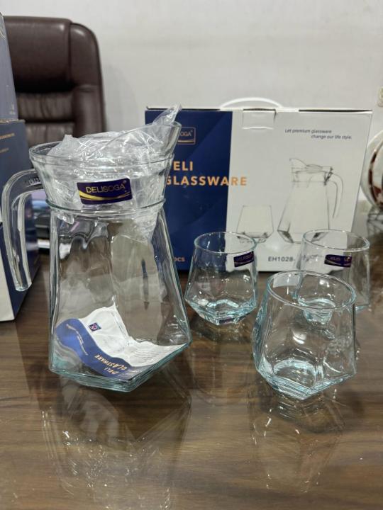Delisoga 7 Pcs Glass Water Set, Premium Quality Glassware Water Set