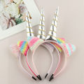 Women Hairband Ears Flip Kid Glitter Hair Accessories Rainbow Can Unicorn. 