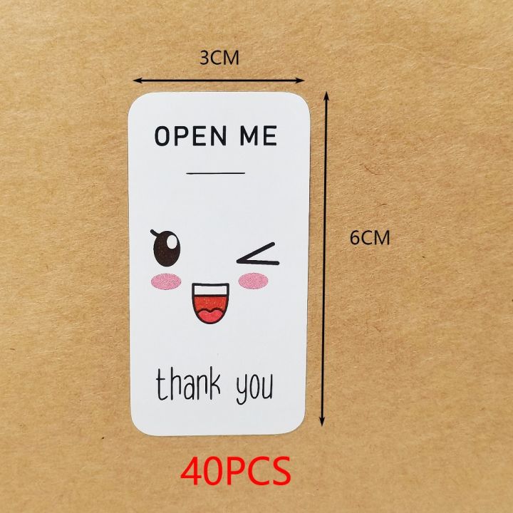 40-100pcs 3x6cm OPEN ME Cute Smiley Emoji Thank You Stickers For Small Business Commodities Package Decoration Sealing Labels