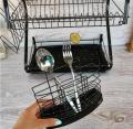 Matte Black S Shape Double Decker Dishrack Plate Dish Spoon Fork Bowl Cup Drainer Rack Kitchen Organizer With Glass & Cutlery Holder. 