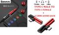BASEUS L41 - 2 in 1 CONNECTOR  Type C  to 3.5mm Aux Jack Adapter + TYPE C Charging Extension Earphone Adapter. 