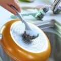 Stainless Steel Scrubbers with Handle Flower Shaped Cleaning Brush Steel Scrubbers Dish /Coffeemaker/Sink Brushes Kitchen Cleaning Tool. 