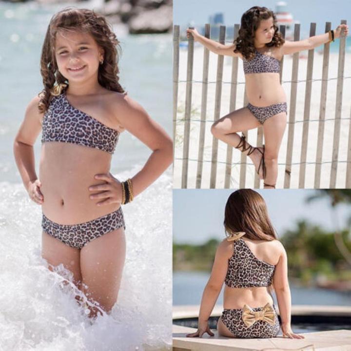 BestGO Kids Baby Girl Leopard Bow Bikini Set Swimwear Swimsuit Swimming Bathing Suit Daraz.pk