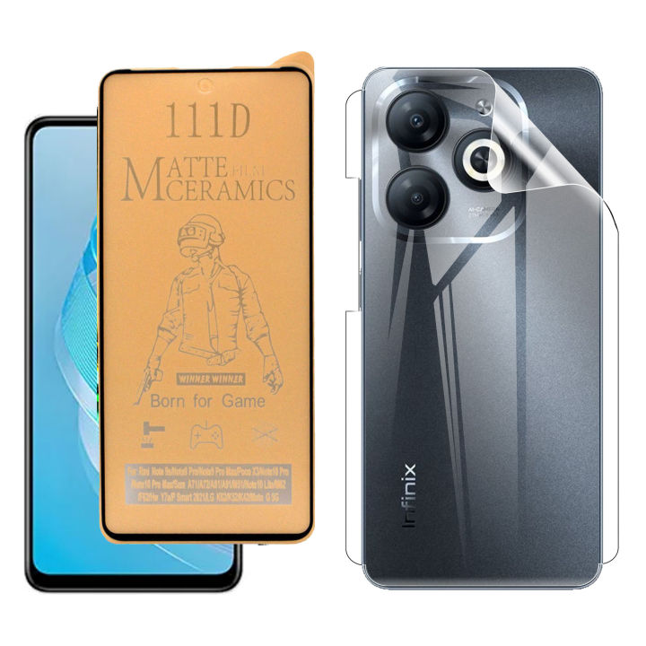 Infinix Smart 8 Pro Matte Glass Fiber Glass Protector + Back Clear Jelly Protector Soft Film Protection Hydrogel Film Back Protector For Smart 8 Pro