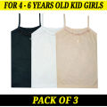 Pack of 3 Summer Soft Cotton Full Camisole For Little Girls Kids Long Shameez  Long Tank Tops Undershirt For Little Kids Girls (4 to 6 Years Old) - Skin/Black/White. 