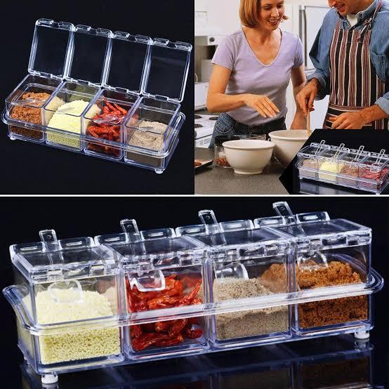 4PCS Crystal Clear Seasoning Box Acrylic Spice Rack Storage Container ...