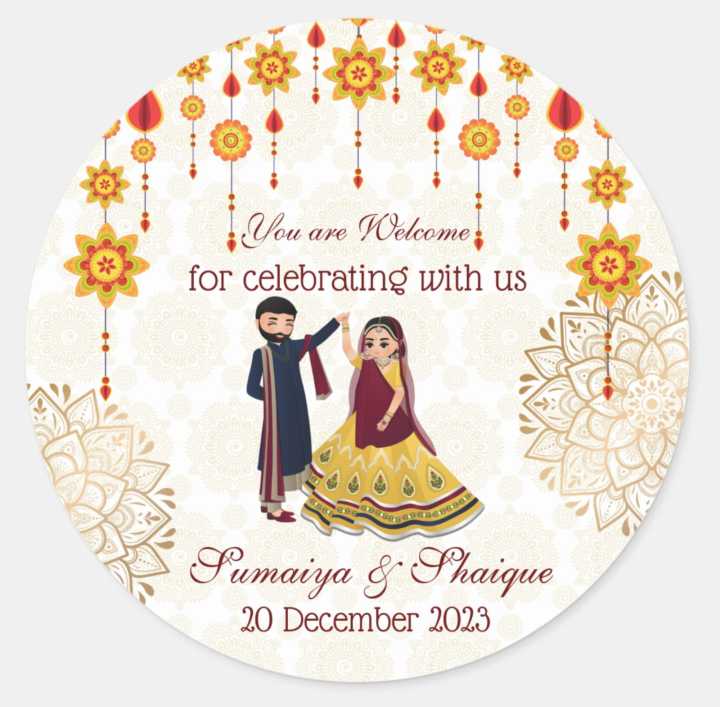 50 Pcs Round Cut Wedding Stickers Mehndi, Mayon, Nikkah and Baat Pakki Labels Size 1.5 Inch Diameter