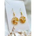 Round resin earring- golden color- golden foil flakes- handmade product- girls wear- Korean jewelry. 