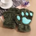 【Happier】 Cute Cat Paw Fluffy Claw Fingerless Gloves Warm Soft Plush Fingerless Panda Glove Half Finger Women Winter Wear Christmas Gifts. 