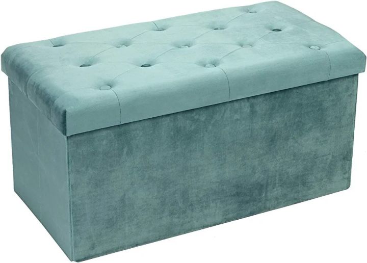 New Velvet Ottoman Storage Benches Folding Stool Soft Cushion Footrest