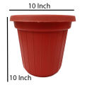 Pack Of 6 Plastic Pots For Plants & Flower Growing Dia 10 x 10 Inches - Red. 