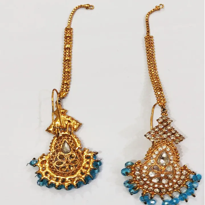Golden%20And%20Cyan%20Color%20Alloy%20Sparkling%20Necklace%20Set%20With%20Zircon%20Stone%20%7C%20Stylish%20Complete%20Bridal%20Set%20%7C%20Gold%20Plated%20Necklace%20With%20Earring%20Tikka%20Sets%20-%20Image%204