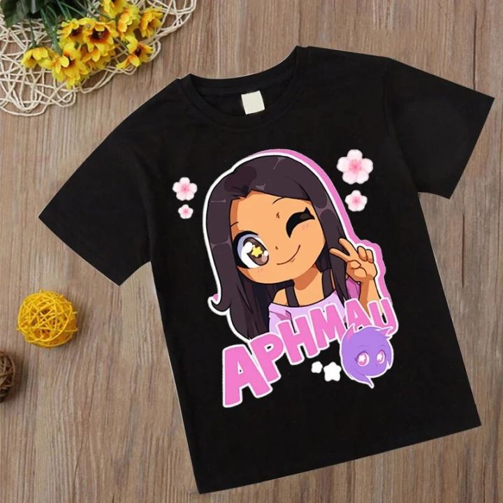 Aphmau T-shirt Kawaii Aphmau T-shirts Print Princess Children's Clothing Cartoon Anime Boys Girls Shirt cat print Summer Tops