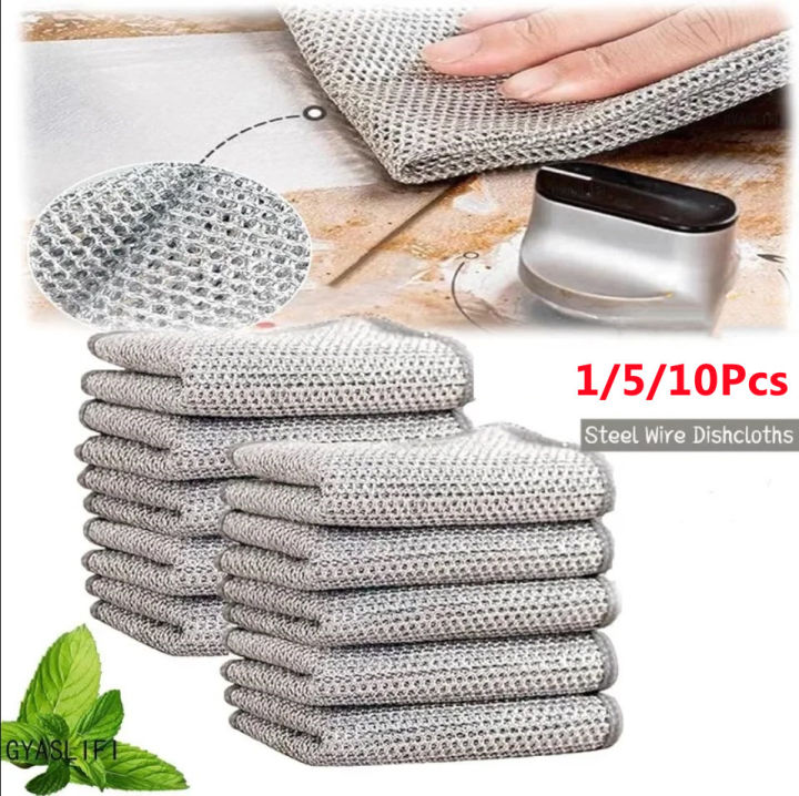 1/5/10pcs Steel Wire Dishcloths Kitchen Cleaning Cloth Non-stick Oil Dish Clean Towel Washing Rags Household Cleaning Accessories