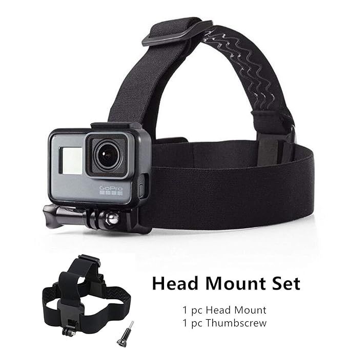Head Strap Mount for Go Pro Hero 8, 7, 6, 5, Black, Session, Hero 4, Black, Silver, Hero+ LCD, 3+, 3, DJI Osmo Action Cameras Adjustable Elastic Band