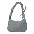 New Fashion Nylon Material Embroidery Shoulder Bag  Construction Ruffle Design Compact Size Butterfly Tote Bag Y2k Handbag for Evening Outings Casual Accessory Youth Makeup Storage Daily Essentials. 