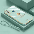 For Vivo Y12 Back Cover with Hand Strap Luxury Shiny 6D Plating Maple Leaves Pattern Protective Case Square Bumper Soft Silicone Mobile Phone Cases. 
