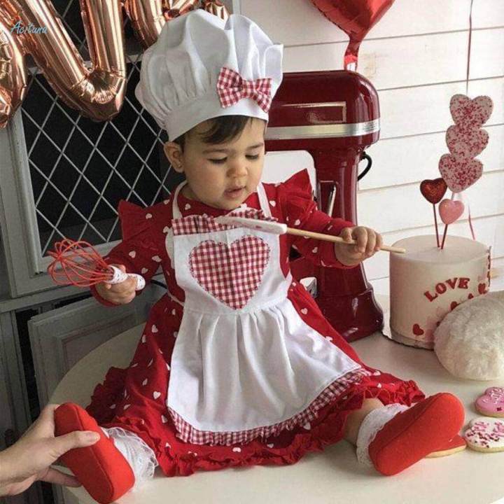 Newborn Baby Chef Costume Apron Chef Hat Baby Chef Outfit for Photography Girl L