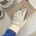 Emojis Children's Five Fingers Cute Korean Version Wool Thickened Warm Knitted Parent Child Gloves Autumn and Winter Primary School Students. 