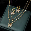 Stunning 3 Piece Crystal Necklace and Earrings Set with Butterfly Design - Fashionable Jewelry Set for Women and Girls. 
