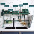 Kitchen Over Sink Dish Drying Utensil Rack for Kitchen Organizer Bartan Stand Dish Drainer Kitchen Rack (65cm/85cm) Green - Golden. 