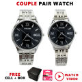Pack of 2 - Couple Watches Top Branded Fashion Quartz High-Quality Stainless-Steel Chain Water Resistant Pair Watches for Couple. 