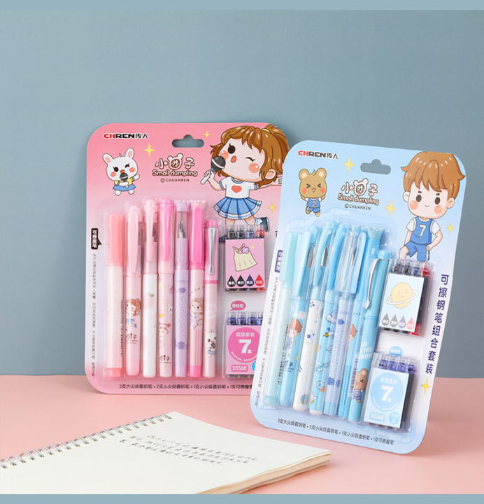 Cute Colored 7 Pcs Ink Pens With 1 Ink Remover Including Ink Cartridges, Fountain Pen Set For Girls & Boys, Smooth Writing School Stationery, Gift For Kids