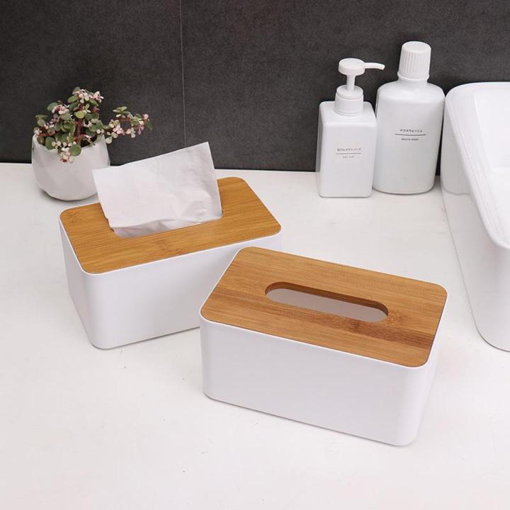Removable Tissue Cover Plastic Wood Tissue Box Square Rectangular Tissue Holder Organizer for Home Office Desk(Rectangle)
