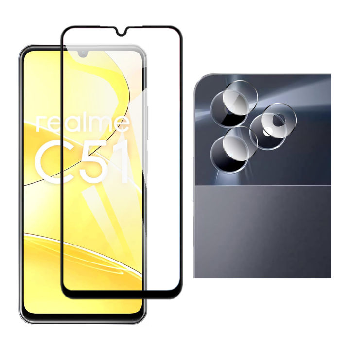 Realme C51 Glass Protector 5D-10D-11D-21D-9D Glass Full Coverage + Back Rear Camera Protector 9H Gorilla Flexible Protection For Realme C51
