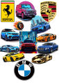 Pack of 13 - Premium Luxury Supercars & Logos Sticker Pack – Lamborghini, Ferrari, Porsche, BMW, Mercedes, Range Rover, Bugatti – Stickers for Laptops, Mobiles, scrap book and belongings. 