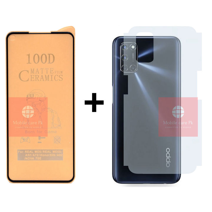 Oppo A92 Ceramic Matte Unbreakable Anti-shock Hybrid Film 9D/11D/21D Tempered Fiber Sheet Glass + Back Matte Protector Soft Skin Sheet Soft Film Protector For Oppo A92
