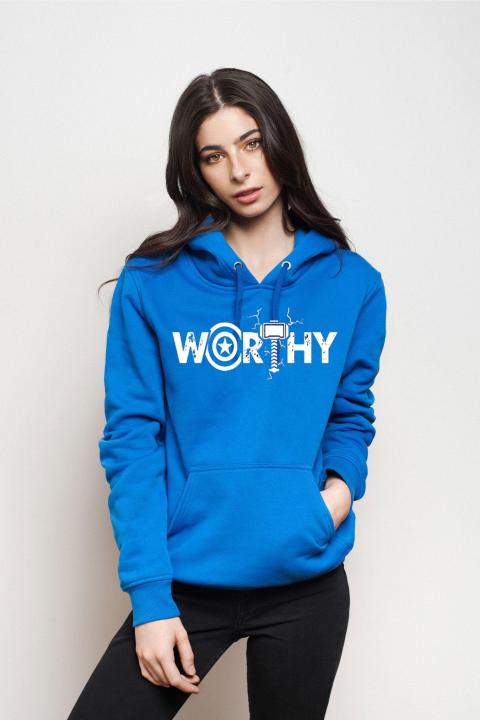 WORTHY blue New Fashion Printed Fleece High Quality Hoodie For Womens