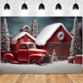 Christmas Background Cloth Party New Year Vintage Red Truck Children Photo Studio Photography Background Cloth,D Durable. 