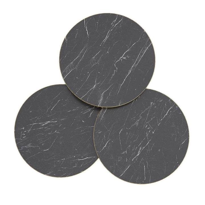 Round Coffee Table pack of 3 side table for living room nesting tables Black Marble Look with Gold  Ban with Gold Metal Legs.