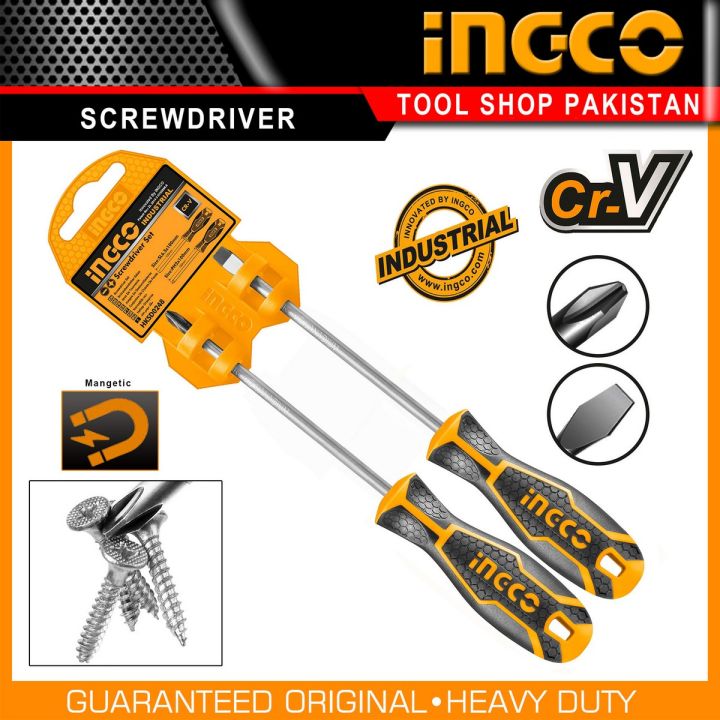 Ingco 2pcs Industrial Screwdriver Set Magnetic and CrV