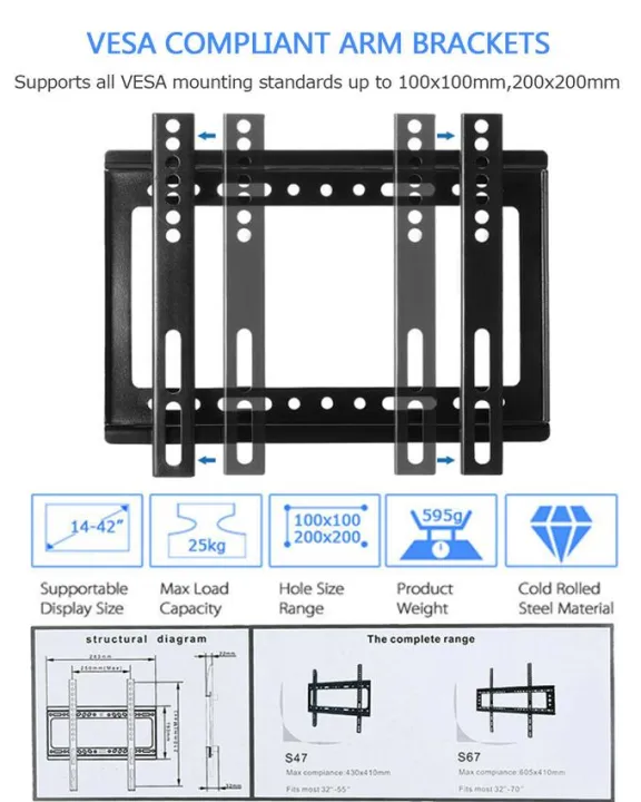 NICE%20Steel%20LED%20LCD%20TV%20Wall%20Mount%20Bracket%20Stand%2014-42"%20for%20Samsung%20Sony%20-%20Image%207